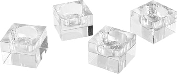 Home Crystal Tealight Candle Holders Pack of 4, 1.5 Inches Height, Heavy Solid Square Hand Cut Tealight Holders Sets