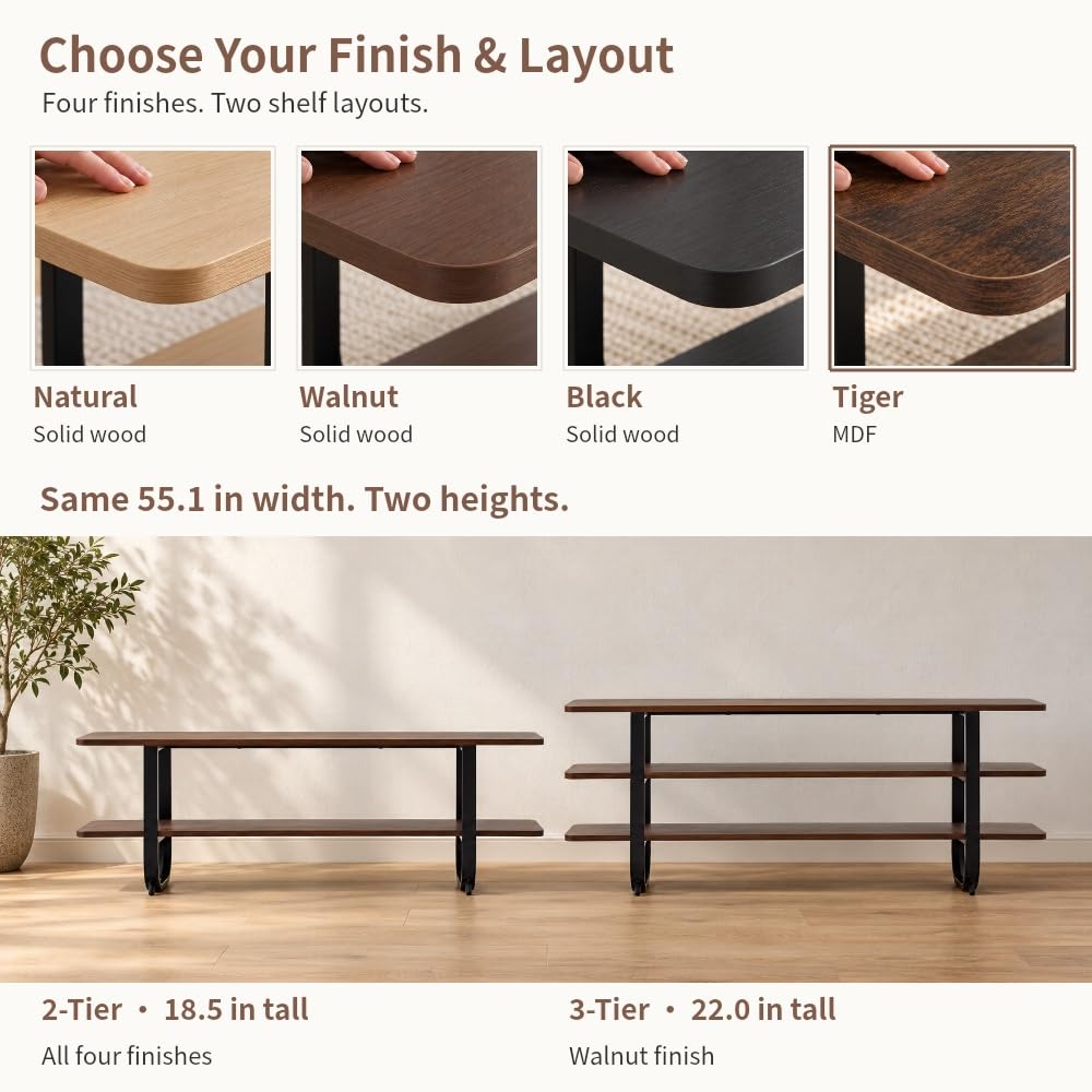 Rustic Brown TV Stand for 65'' TV, Media Console, 2 Open Shelves