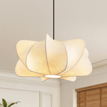 15.75in Lantern Pendant Light, Wabi Sabi Faux Silk Hanging Lamp