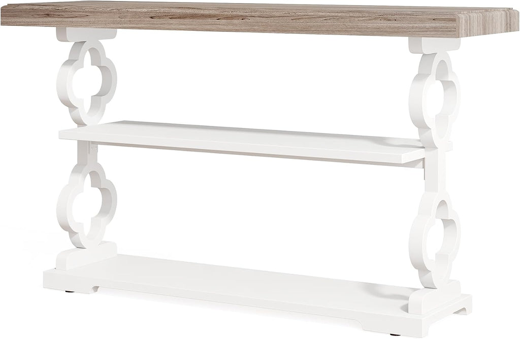 Farmhouse Console Table, 55 inch Long Sofa Table with Storage Shelves, 3 Tier Wood Accent Entry Table , Entrance