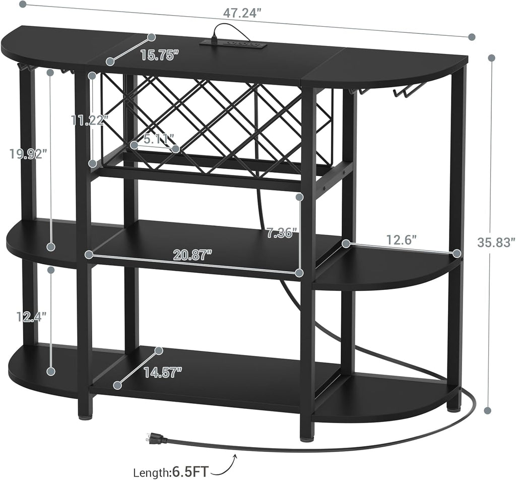 4-Tier Metal Coffee Bar Cabinet with Outlet and LED Light