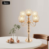 2 Pack Gold Candelabra Centerpiece 5 Arms with Crystal Pendant 21.5 Inch Tall Floor Crystal Chandelier Crystal Beaded