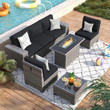 7-Piece Wicker Outdoor Patio Furniture Set - Fire Pit | Black for Backyard, Garden & Porch