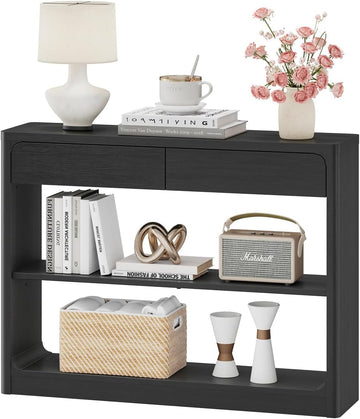 Console Table with 2 Drawers, 43.3 Inch Farmhouse Narrow Entryway Table with Storage Shelves, Rustic Sofa Tables