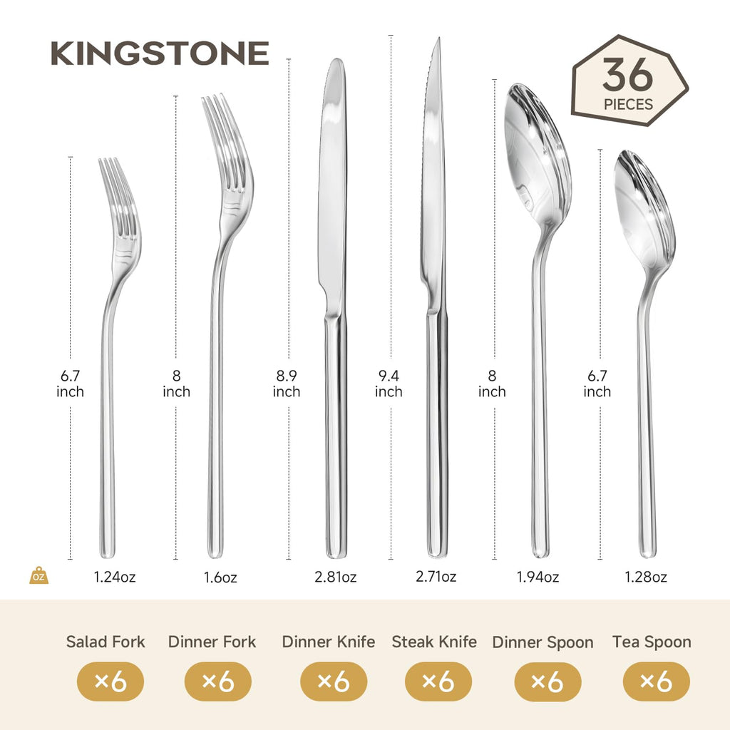 36-Piece Silverware Set with Steak Knives, Flatware Set for 6, 18/10 Stainless Steel Tableware Cutlery Set