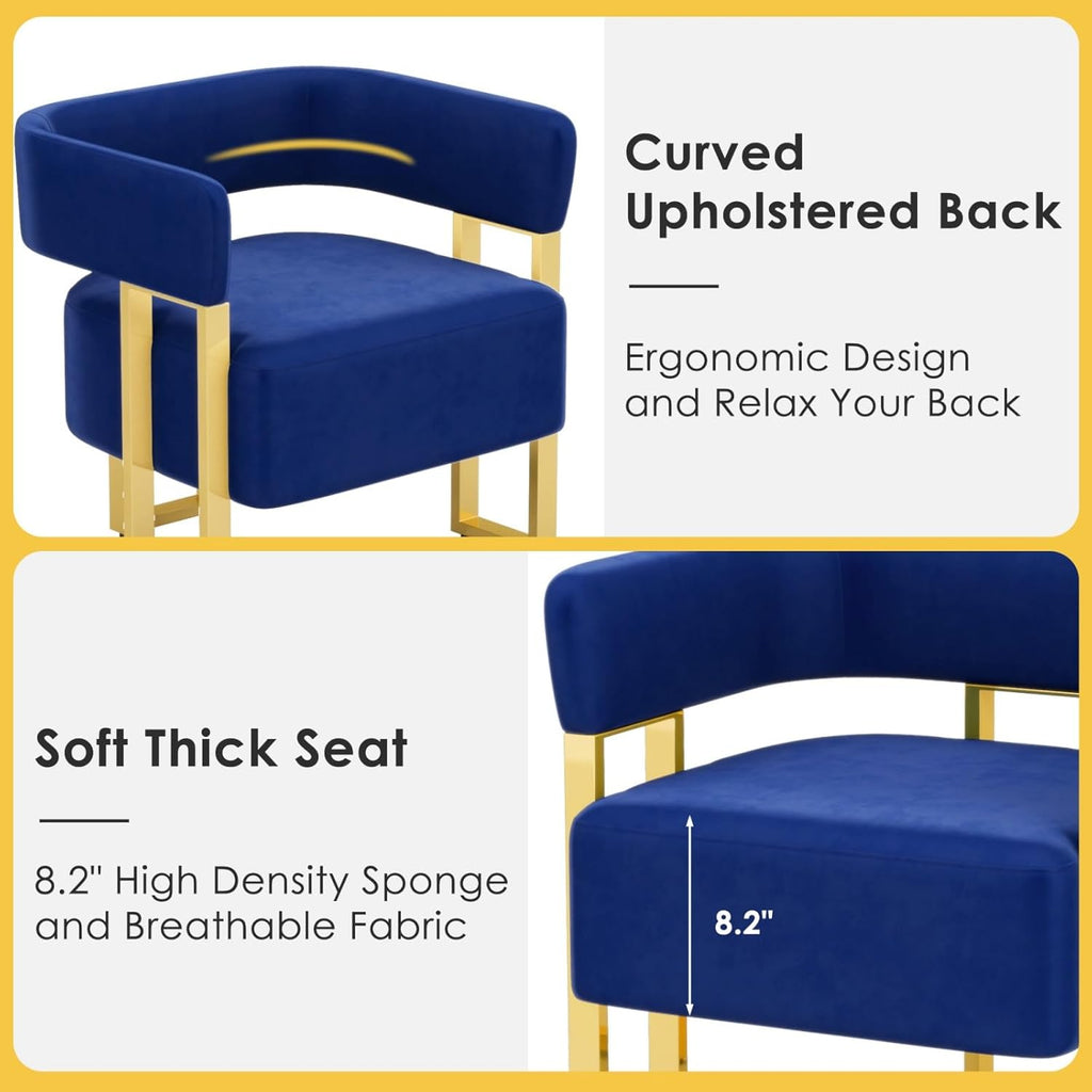 Modern Navy Blue Velvet Accent Chair Set of 2, Barrel Chairs Set of 2, Arm Side Chairs Bedroom (2, Blue)