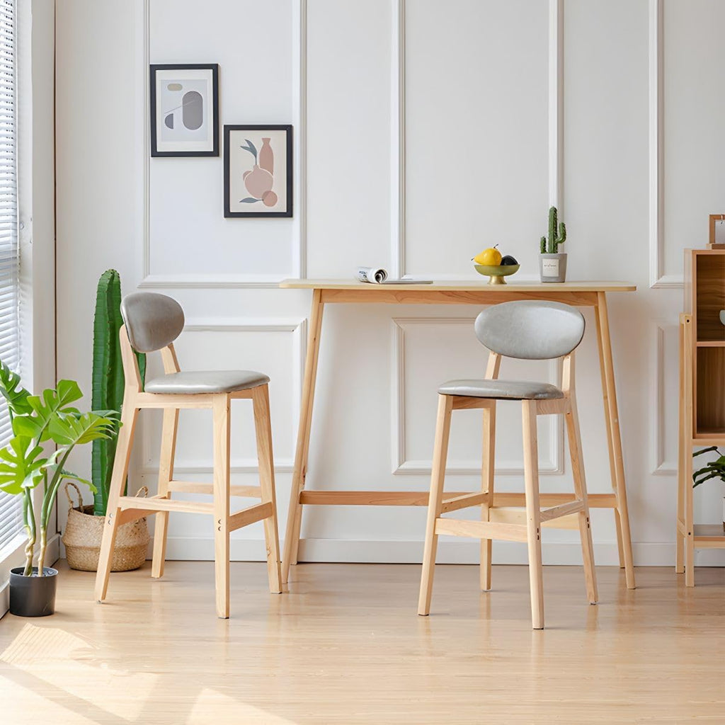 Modern Armless Backrest Counter Stool Soild Wood Bar Chair Counter Height with Pedal and PU Leather Dining Living