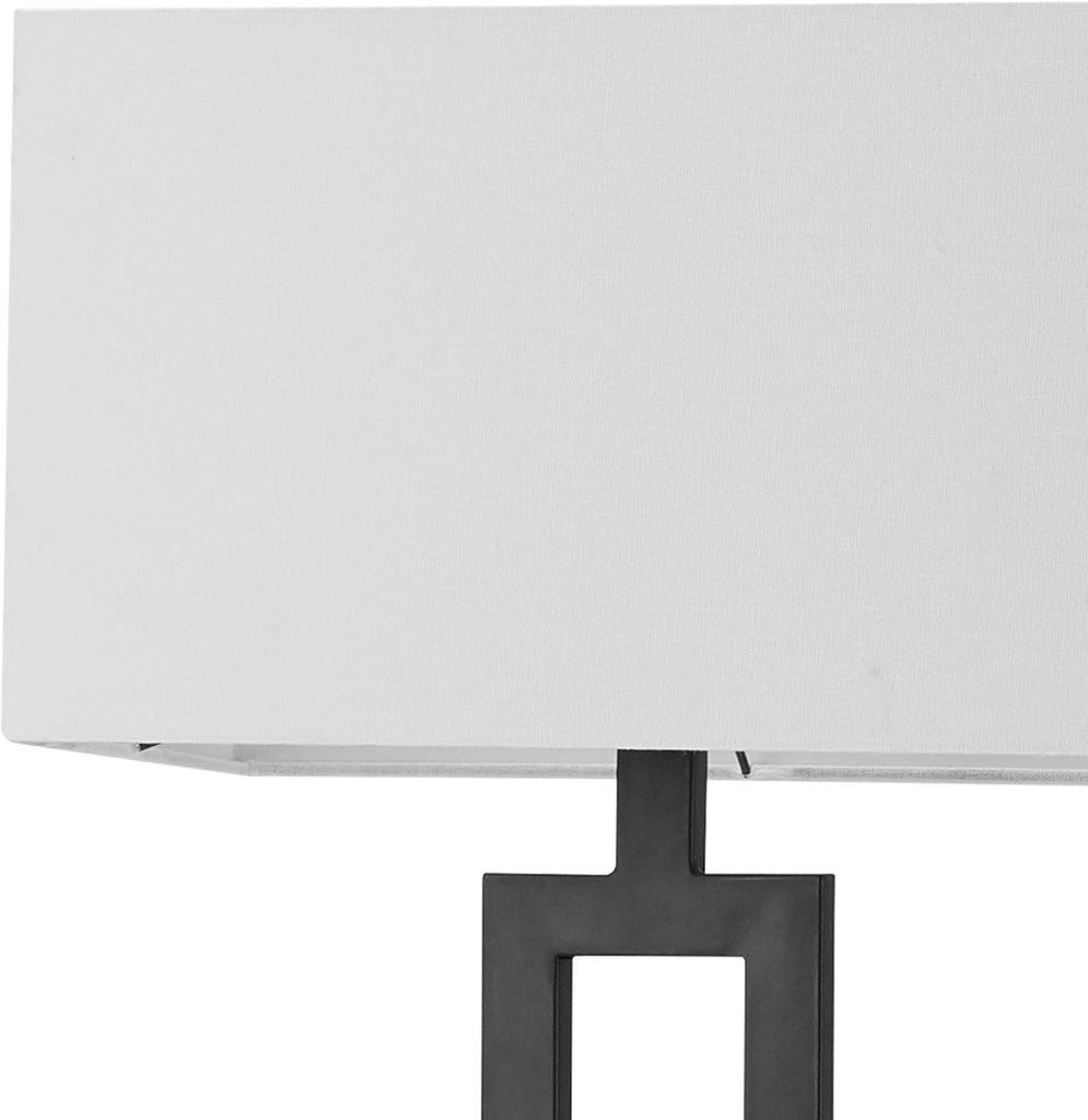 67046 58" Floor Lamp, Matte Black Finish, White Linen Rectangular Shade, Modern Geometric Cutout Design, E26 Base