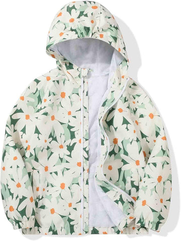 Girls Windbreaker Jackets Lightweight Water Resistant Coat Outwear with Hooded for Kids