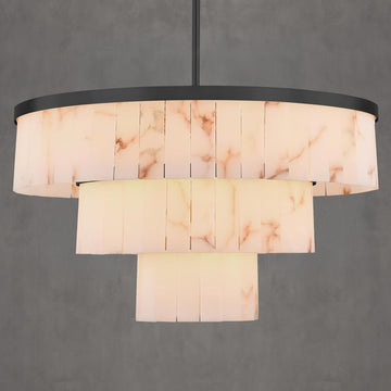Round Alabaster Chandelier, 3 Tiers Black Marble Chandelier for Dining Room, D34 Modern Living Room Chandeliers Modern High Ceilings Chandeliers for Bedroom, Foyer, Entryway(Include 15 Bulbs)