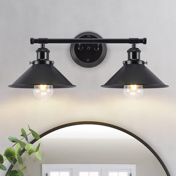 Black Bathroom Light Fixture, 2-Light Farmhouse Vanity Lights | Solid Metal, 20" Matte Black Bathroom Light Fixtures