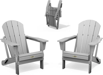 Folding Adirondack Chair Set of 2, HDPE All-Weather Outdoor Chair | Fire Pit Chair, Plastic Patio Chair for Deck, for
