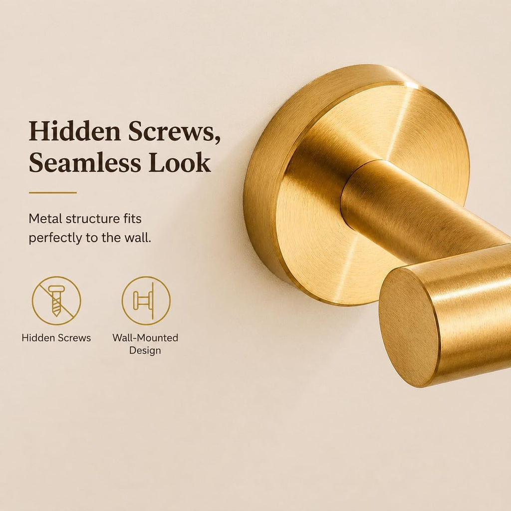 Brushed Gold Bathroom Hardware Set 5 Piece with Towel Racks , SUS304 Stainless Steel Bath Towel Bar Set, 24 Inch Wall