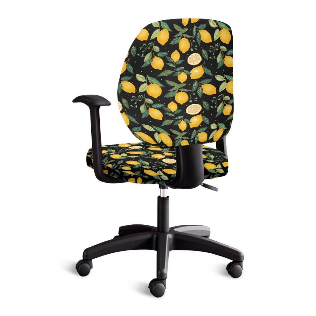 Lemon Leaf Print Office Computer Chair Covers, Split Stretchable Seat Cover Removable & Washable Rotating Chair