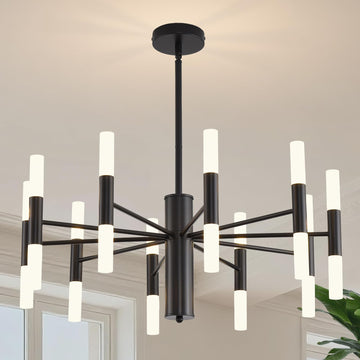 Black Gold Chandelier 20-Light, Large Luxury Round Candle Chandeliers with Acrylic Shades, 26.7" Dining Room Light