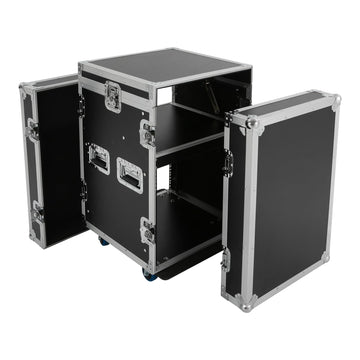 10U PA DJ Pro Audio Rack Road Case with Slant Mixer Top and Casters, DJ Mixer Rack, Pro Tour Grade
