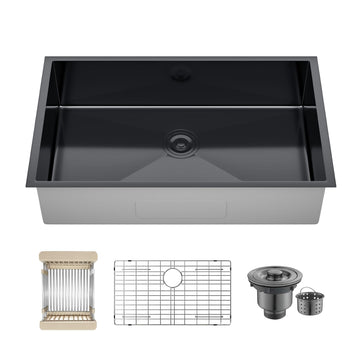 32 Inch Undermount Kitchen Sink, 32x19x8" Single Bowl Stainless Steel Handmade 16 Gauge Under Counter Kitchen Sink