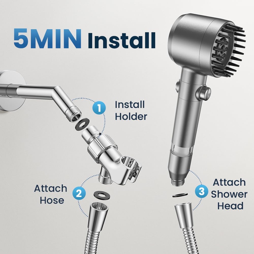 Filtered Shower Head with Handheld,High Pressure Shower Head 4 Spray Modes,ShowerHead with ON/OFF Switch for Pets,Built-in Power Wash to Clean Tub,Shower Heads Combo with Stainless Steel Hose