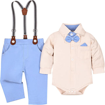 Baby Boy Formal Outfit, Bowtie & Suspenders Pants Suits Set