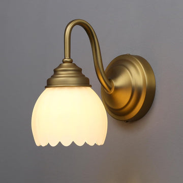 Vintage Brass Boho Wall Sconces, Hardwired Wall Lights with Tulip Glass Lampshade, Brass Vanity Lamp Modern Wall