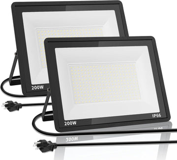 2-Pack 200W LED Flood Light for Yard | IP66 Waterproof Exterior Security Outdoor Flood Light with Plug for