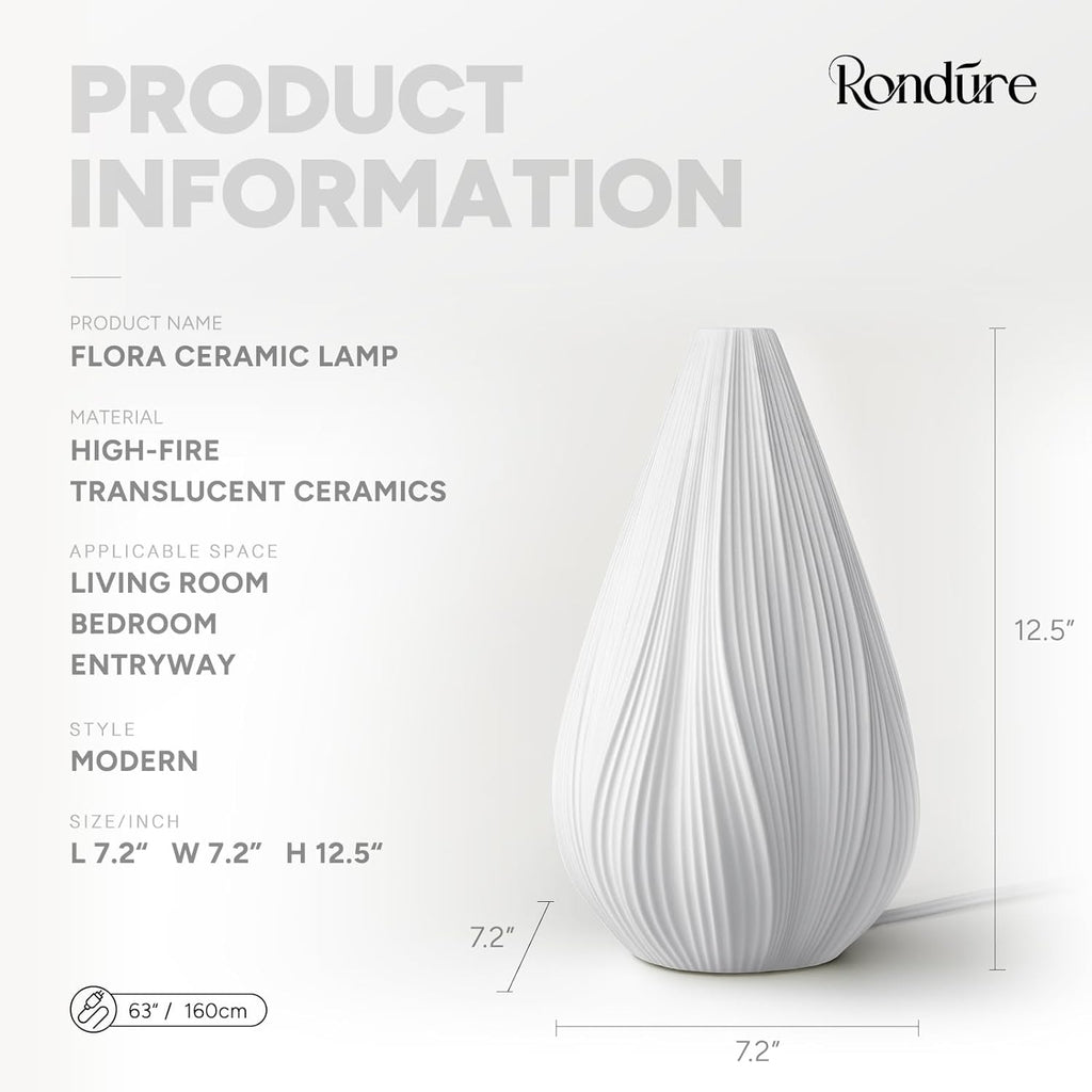 12.5" Modern Ceramic Table Lamp, Fully Dimmable Modern Bedside Lamps and Nightstand, White Translucent Ceramic Shade