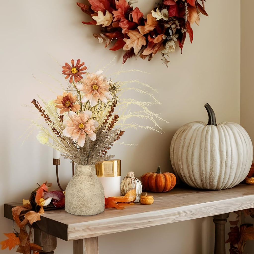 Faux Fall Pampas Grass with Vase, Fall Flowers Artificial for Decoration Arrangement Bouquet Plant in Ceramic Vase