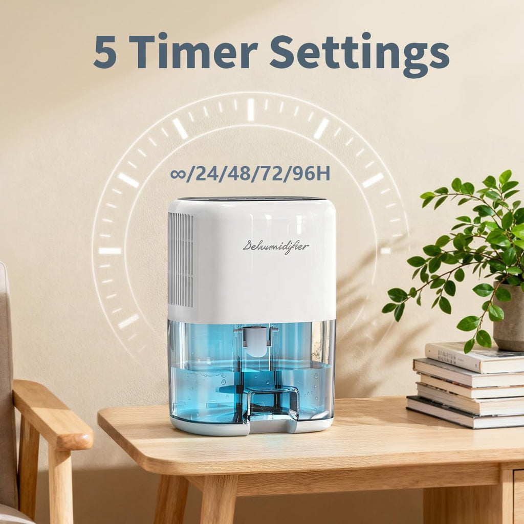 Small Dehumidifier for Home 44OZ Quiet with Auto Off & Defrost 5 Timers 3 modes 10 Color Lights 3 Brightness 260 Sq.ft