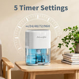 Small Dehumidifier for Home 44OZ Quiet with Auto Off & Defrost 5 Timers 3 modes 10 Color Lights 3 Brightness 260 Sq.ft