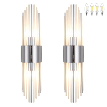 Chrome sconces wall set of 2, silver crystal wall sconces set two, modern wall sconce decoration (set of two)