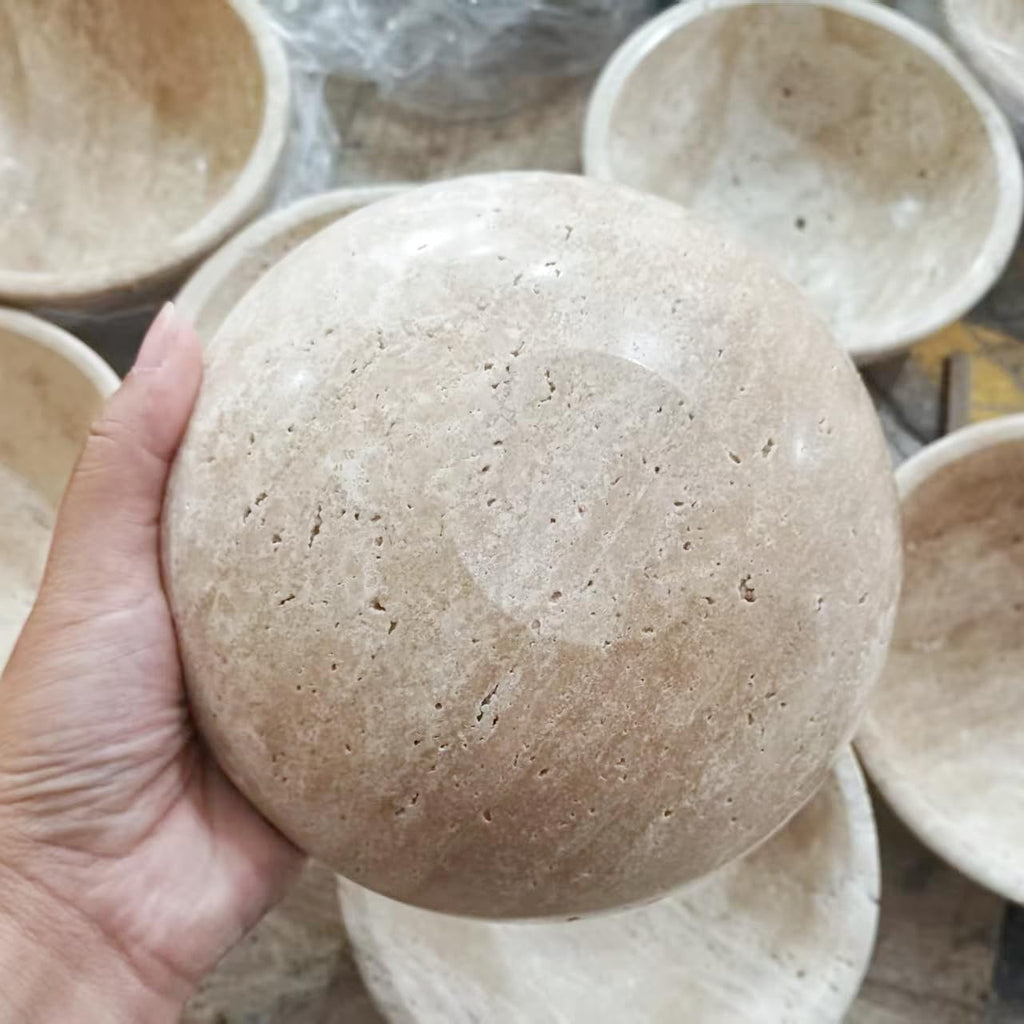Travertine Bowl, 6" Natural Stone Decorative Bowls Table, Catchall Tray for Keys & Jewelry, Fruit Bowls Counter