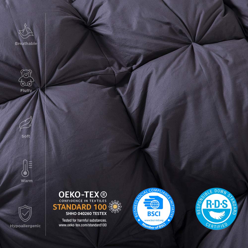Luxurious All-Season Goose Down Comforter Full Size Duvet Insert, Exquisite Gray Stripe Design, 100% Egyptian Cotton