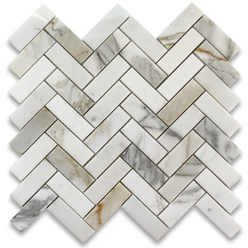 Calacatta Gold Marble 1x3 Herringbone Mosaic Tile Polished Kitchen Bath Wall Floor Backsplash Shower (1 Sheet)