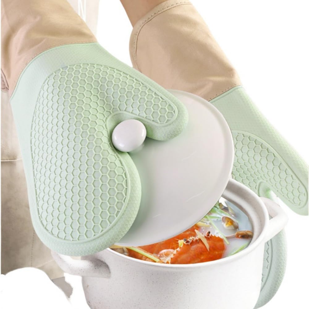 6-Piece Silicone Oven Mitts Set, Heat Resistant Kitchen Gloves with Soft Cotton Lining, Pot Holders & Mini Mitts for