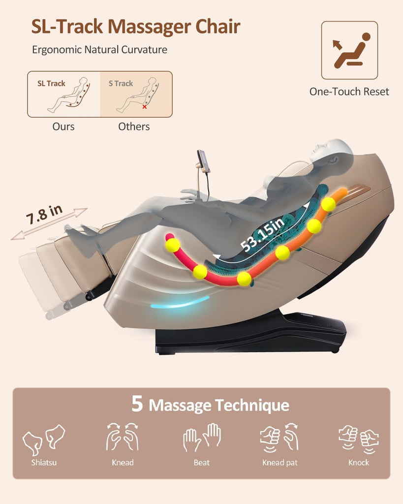Massage Chair Full Body with Body Scan, Zero Gravity, SL-Track, Cream | 20 Modes Shiatsu Massage Chair Built-in Heat