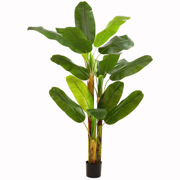 6FT Artificial Banana Tree, Faux Silk Banana Leaf Plant with 3 Stems & 17 Large Real Touch Leaves, Cement Weighted