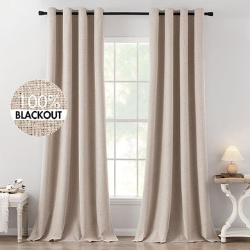 100% Blackout Linen Curtains 52x120 Inches Natural Beige