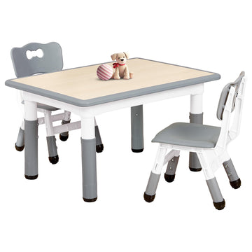 Kids Table and 2 Chairs Set for Ages 3-8, Height Adjustable Toddler Table and Chair Set, Easy to Wipe Arts & Crafts
