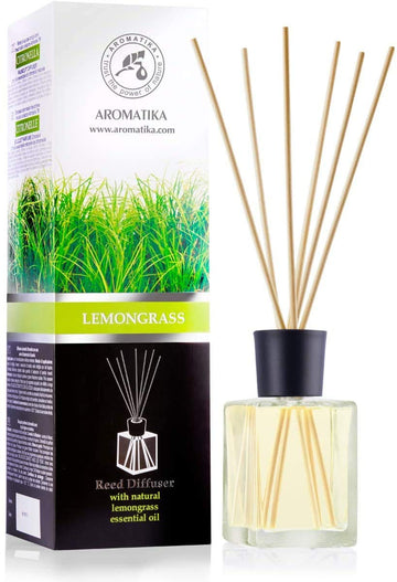 Lemongrass Reed Diffuser w/Natural Essential Lemongrass Oil 17 Fl Oz (500ml) - Intensive - Fresh and Long Lasting