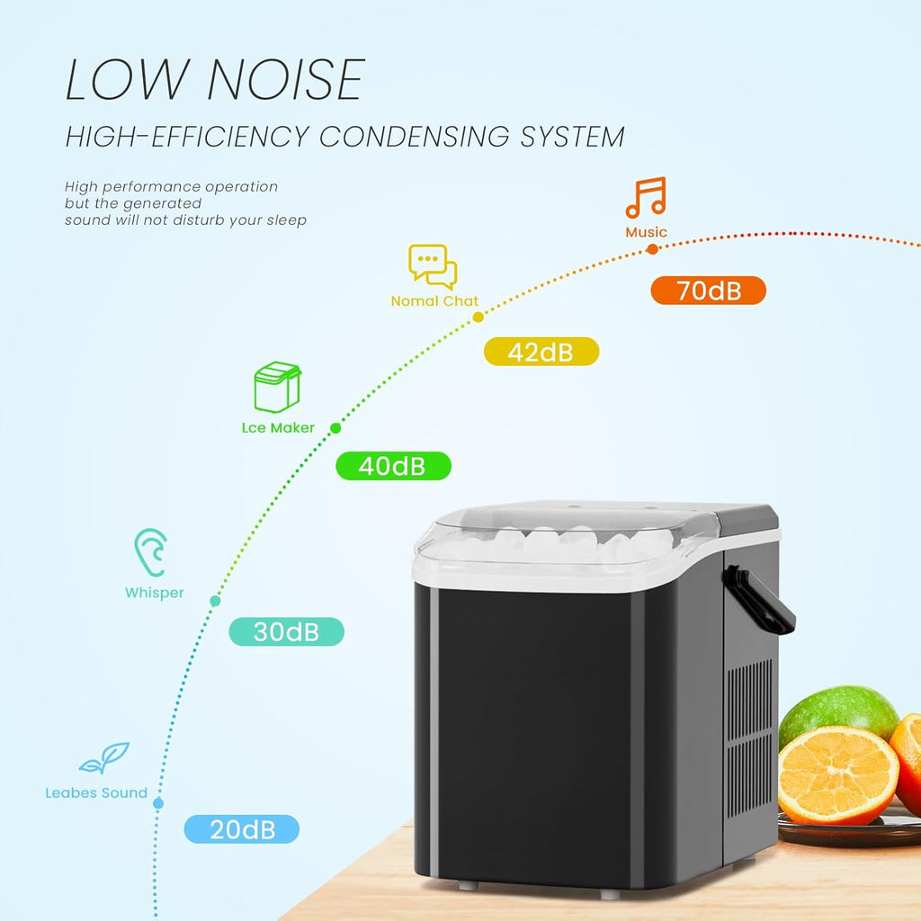 Ice Makers Countertop, Portable Ice Machine with Handle, 6 Mins 9 Bullet Ice Cubes with Basket and Scoop, 26lbs