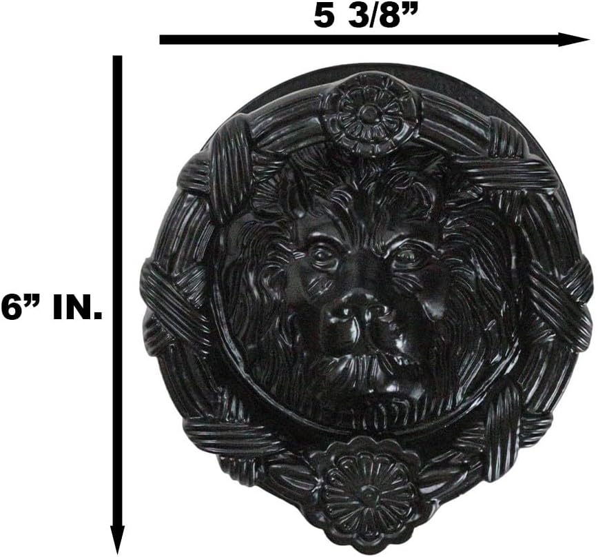 Hand Forged Cast Iron Black Royal Venetian Lion Head Decorative Door Knocker with Striking Plate Figurine Animal