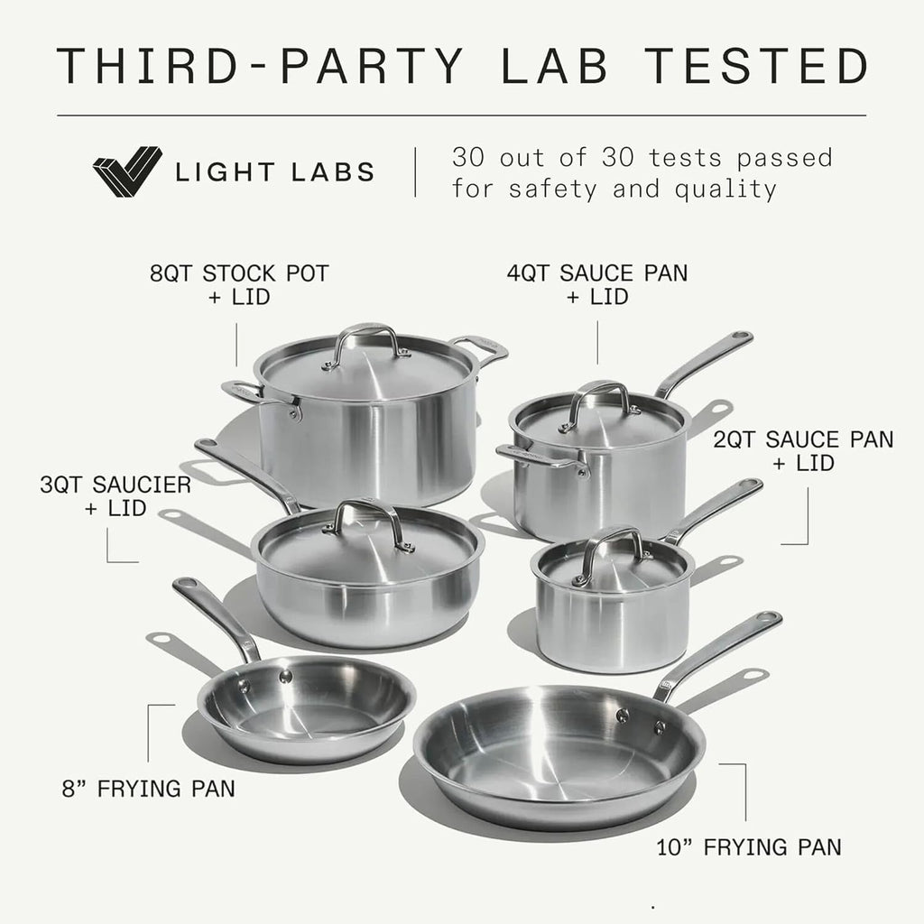 Cookware - 10 Piece Stainless Steel Pot and Pan Set - 5 Ply Clad - Includes Stainless Steel Frying Pans, Saucepans