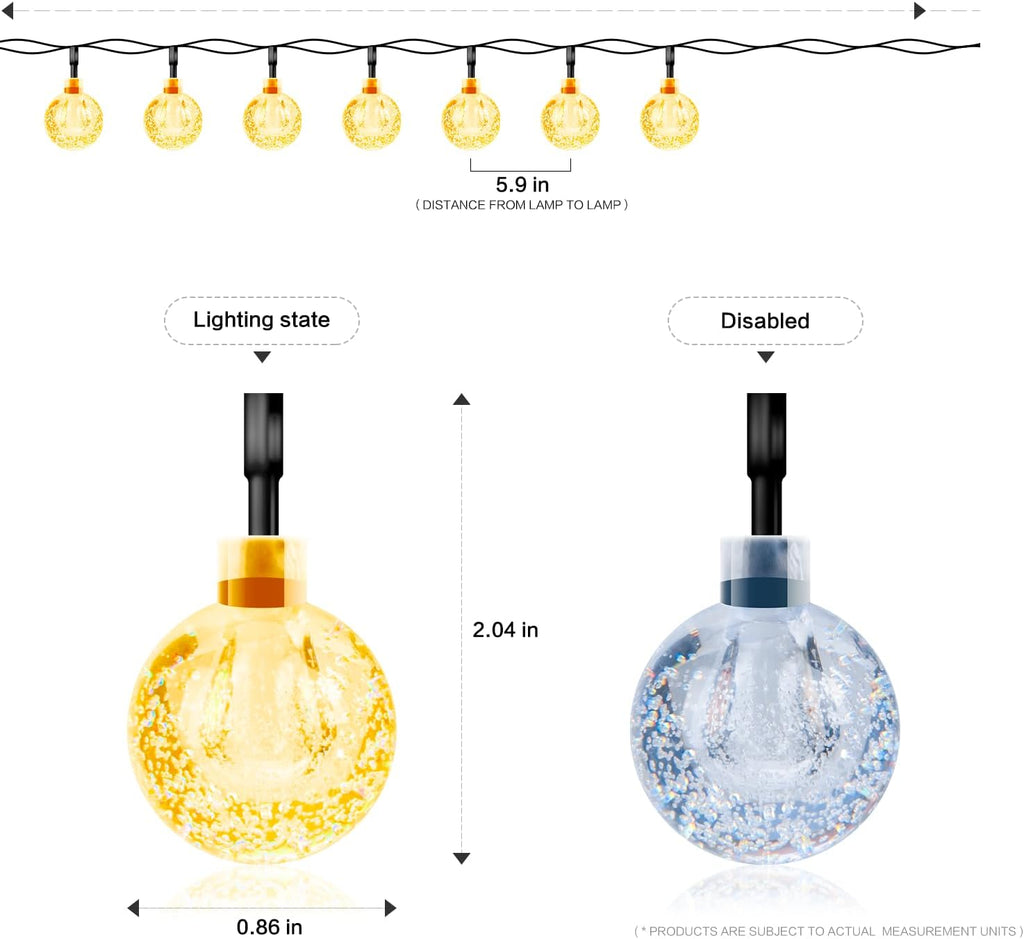 Solar Umbrella Lights Crystal String Lights Solar Powered Waterproof 60 LED Patio Umbrella Lights 8 Lighting Modes