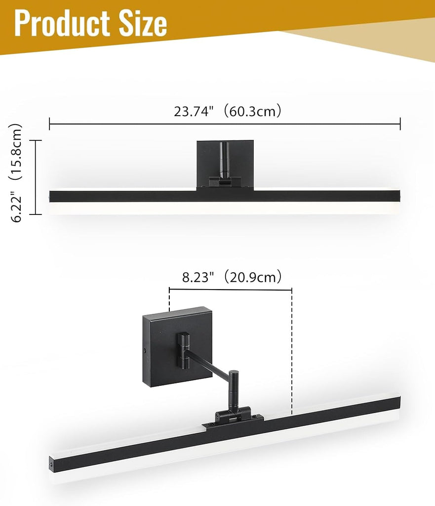 Modern LED Vanity Light,23.6'' Adjustable & Rotatable Bathroom Light Fixture Above Mirror, Wall Sconce,ETL, Black