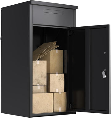 Package Delivery Box Theft Parcel Drop Box with Mailbox Waterproof Weather Resistant Full Metal Frame (Black