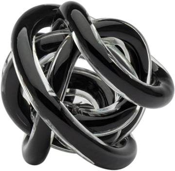 Orbit Hand Blown Glass Infinity Knot Sculpture - 3 Inch Glass Art Black Knot Decor Ball Decor, Small Centerpiece