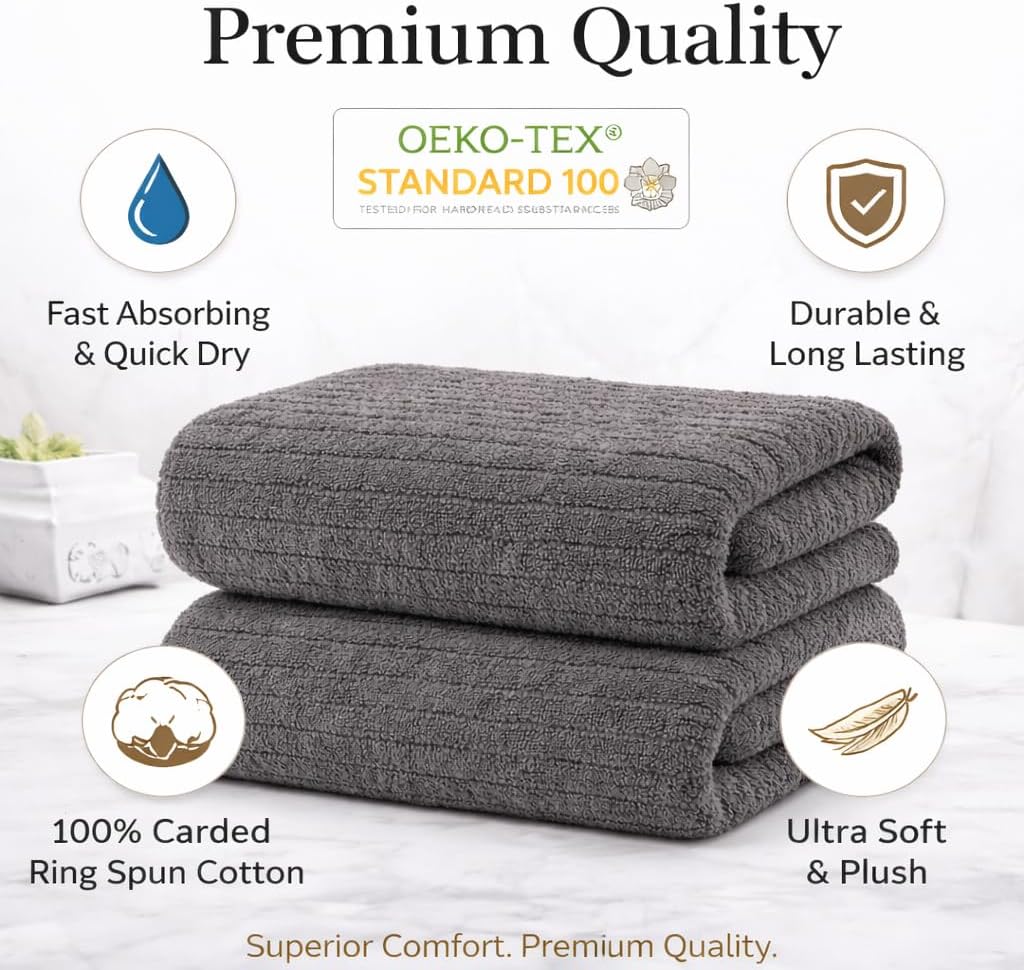 Bath Sheets Towels Pack of 2 - 100% Carded Ring Spun Cotton, Extra Large 35x70 Inches, Ultra Soft, Highly Absorbent &