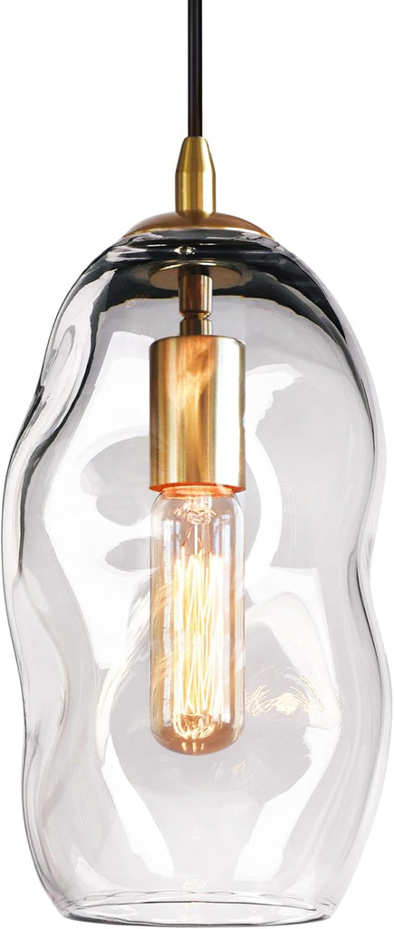 Modern Pendant Lights Kitchen Island Large Gold Hanging Light Fixtures for Dining Table Blown Art Glass Clear Organic