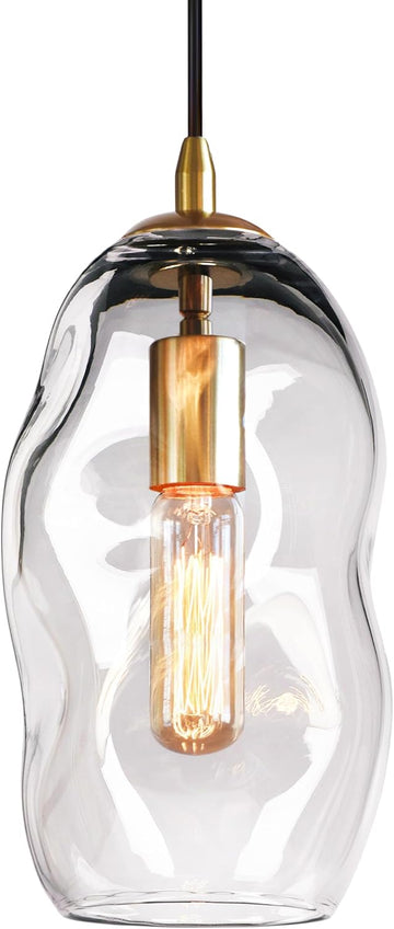 Modern Pendant Lights Kitchen Island Large Gold Hanging Light Fixtures for Dining Table Blown Art Glass Clear Organic