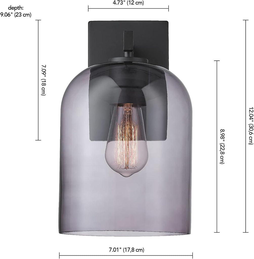 Electric 44790 Utica 1-Light Outdoor Wall Sconce, Black, Smoked Glass Shade, Bulb Not Included